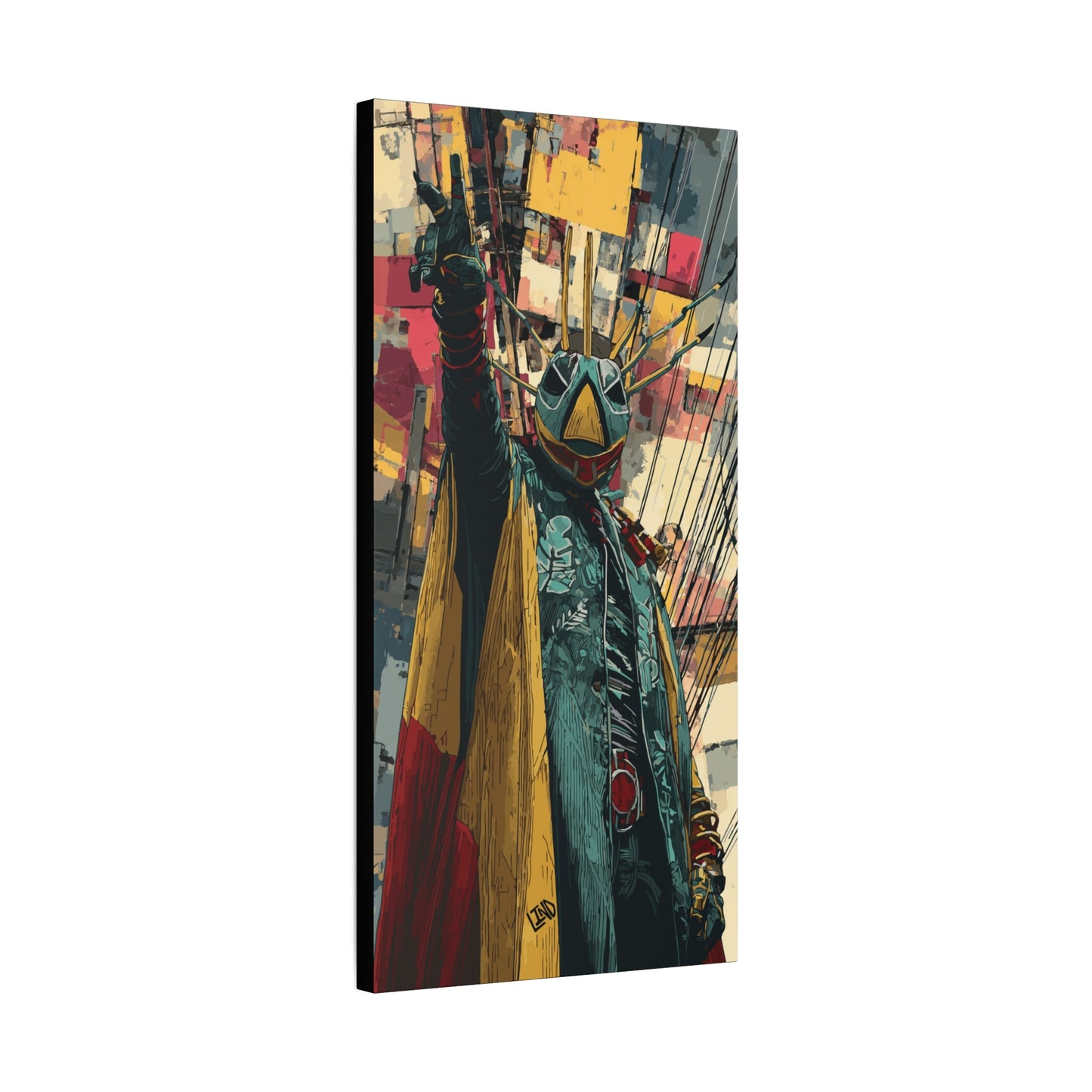 V3J1GANT3 Protector Canvas Print — Vibrant Masked Figure, Matte Stretched Wall Art