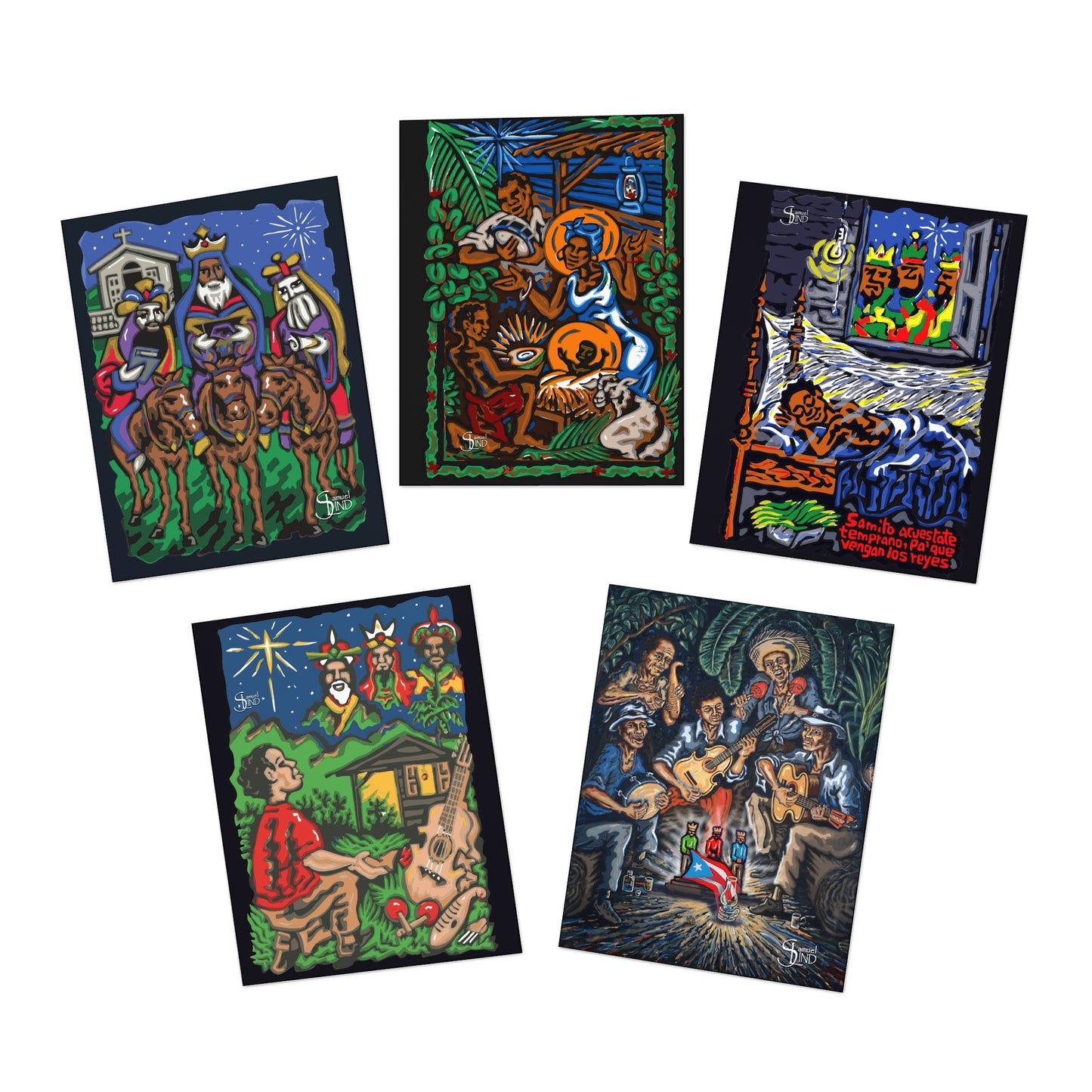 Feliz Navidad Boricua Postcard Collection by Samuel Lind - Lind Studios